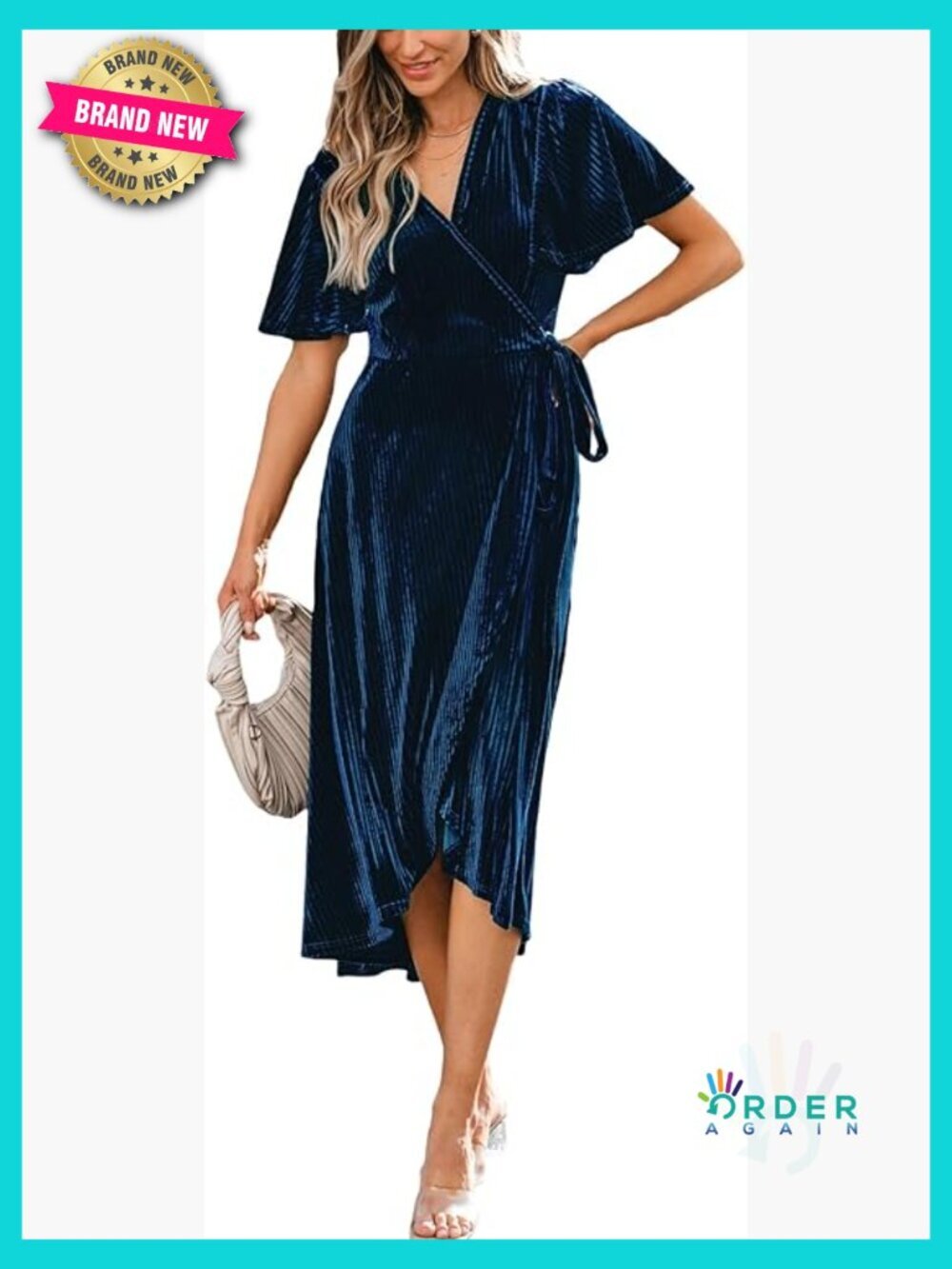 CUPSHE Women's Midi Dress Emerald V Neck Belted Short Sleeve Ribbed Knit Flowy